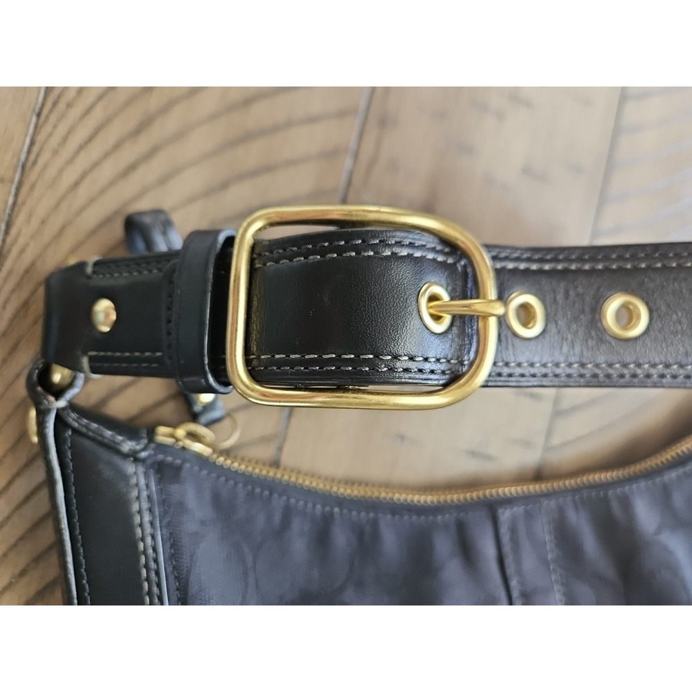Coach Hobo Bag 11371 Black On Black Jaquard Leather Y2K Crescent C Logo Brass - Picture 3 of 16